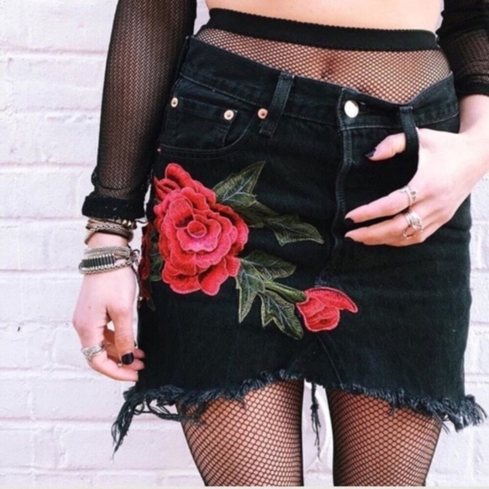 LF furst of a kind vintage rose denim skirt